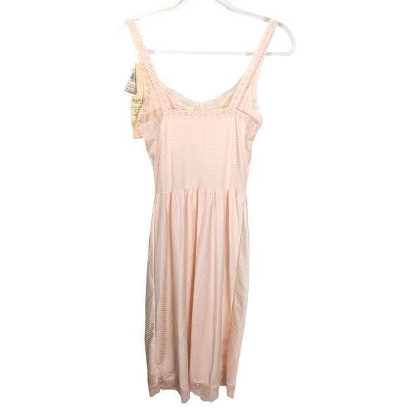 Vintage Vanity Fair Bright Lines Full Slip Sea Pearl Stripe Pink Lace 36 New - Picture 2 of 9
